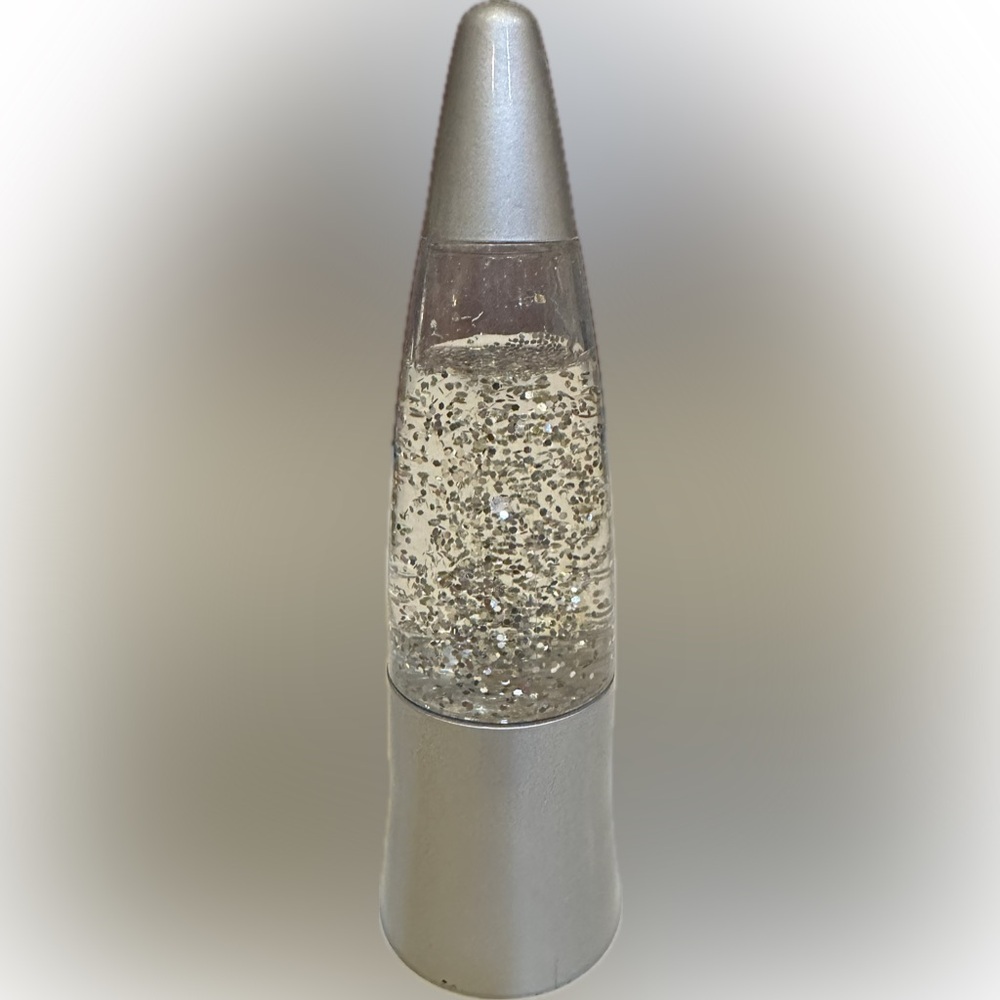 VTG 6” MINI GLITTER LAVA COLLECTIBLE LAMP REQUIRES BATTERIES SILVER DECOR HIPPY